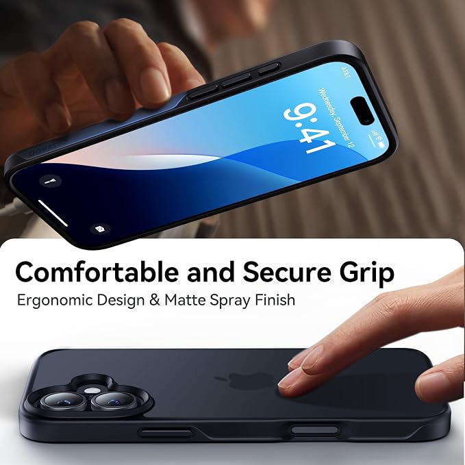 CASEKOO for iPhone 16 Case, [Never Yellow Technology] [Mil-Grade Drop Protection] Translucent Slim Cover Women Men for iPhone 16 Case Phone Case 6.1 inch, Frosted Black