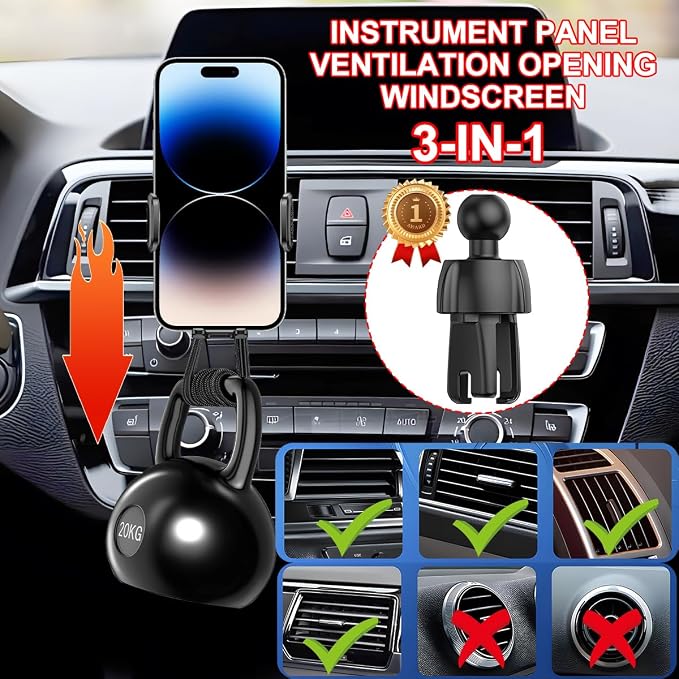 HZEL Car Phone Holder, 2 in 1 Automotive Air Vent Cellphone Stand Mount for Dashboard Windshield, Adjustable Vehicle Interior Smartphone Cradle, Universal for SUV Sedan Trucks(Silicone Surface)