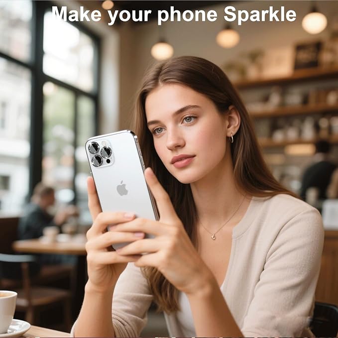 Compatible for iPhone 15 Pro/iPhone 15 Pro Max Camera Lens Protector Bling, Cute Sparkle Glitter Luxury Camera Cover for Women, Anti-Scratch (3 Protectors + 1 Extra), Black