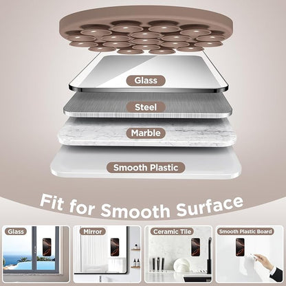 Magnetic Suction Cup Phone Mount with MagSafe, Silicone Hands-Free Grip Holder for iPhone Case and Android, Mirror Shower Phone Stand for Makeup FaceTime Gym Kitchen Bathroom, Light Brown