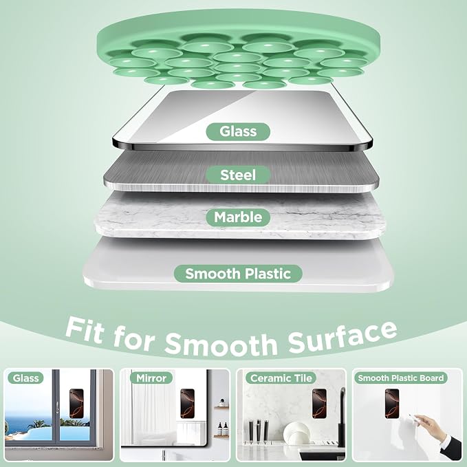 Magnetic Suction Cup Phone Mount, Compatible with MagSafe, Silicone Octo Cup Buddy Sticky Grip Holder for iPhone and Android, Removable Hands-Free Selfie/Video for TikTok, Spearmint Green