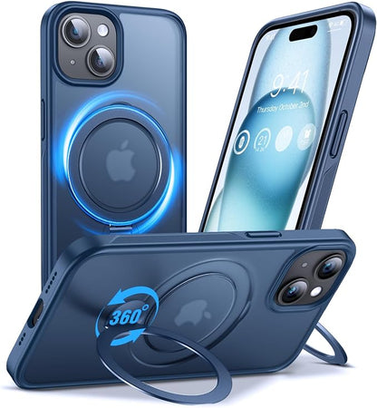 Anqrp 360° All-in-ONE Stand Case for iPhone 15 Case with Rotatable Magnetic Kickstand Ring Holder, Compatible with MagSafe, MIL-Grade Shockproof iPhone 15 Phone Case Cover 6.1" Blue