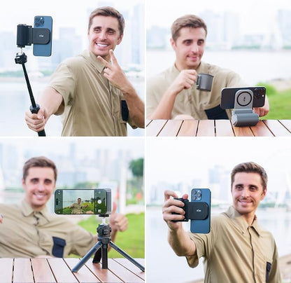 KIWIFOTOS for iPhone Magsafe Camera Grip Magnetic Phone Handle with Bluetooth Remote & Tripod Mount Adapter for iPhone 17 16 Pro Max Samsung Smartphone Vlog Video Shooting