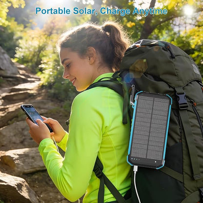 Solar Charger Power Bank 20000mAh, Wireless Fast Charging Battery Pack with 3 Built-in Cables & USB-C Input, Dual LED Flashlights, Portable Phone Charger for Camping, Travel & Emergency Use (Blue)