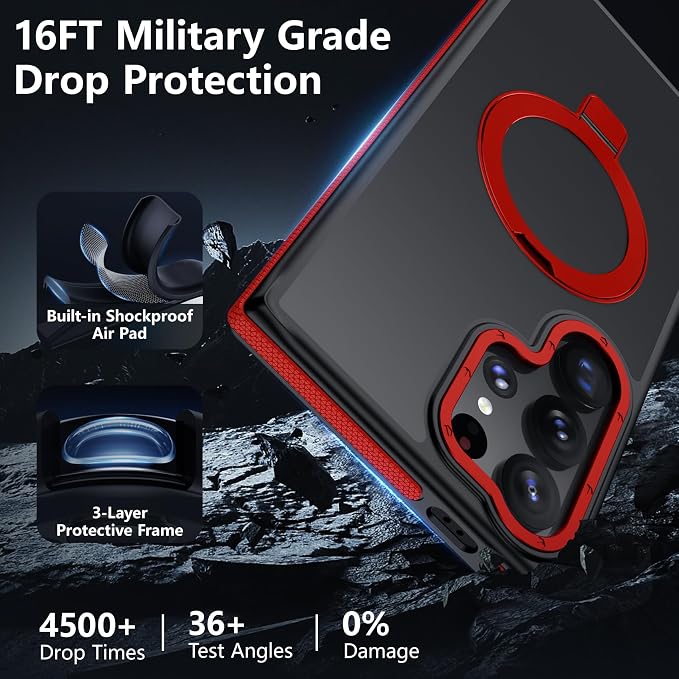 for Samsung Galaxy S24 Ultra Case, Magnetic Adjustable Ring Stand [Fit for Magsafe], [Military-Grade Shockproof Protection] Phone Case for S24 Ultra Case with Kickstand&Ring Holder (Red)