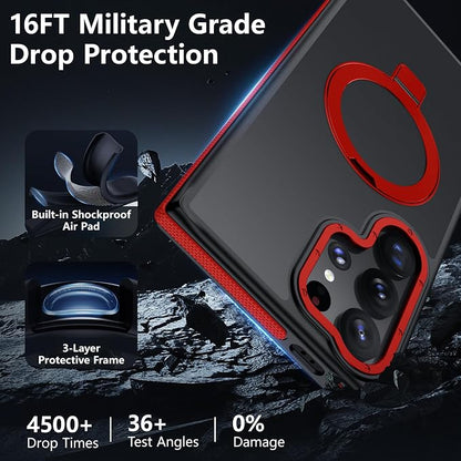 for Samsung Galaxy S22 Ultra Case, Magnetic Adjustable Ring Stand [Fit for Magsafe], [Military-Grade Shockproof Protection] Phone Case for S22 Ultra Case with Kickstand&Ring Holder (Red)
