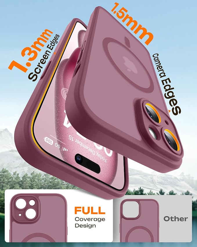TOCOL for Phone 15 Case, Compatible with Magsafe Charger, Full Camera Protection, Drop Protection, Translucent Matte Phone Case for iPhone 15 6.1 inch (Plum)