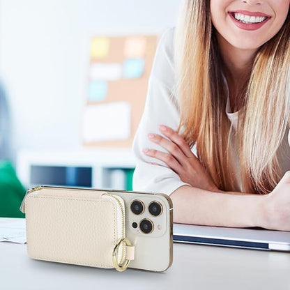 Cavor Compatible with MagSafe Wallet Genuine Leather Cash Wallets for Women, Magnetic Phone Wallet for iPhone 17 Pro Max/16/15/14/13/12, id Credit Card Holder with Mag safe Keychain-White