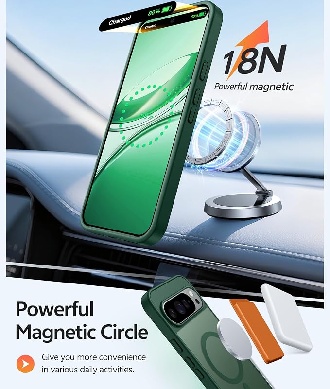 FNTCASE for Google Pixel 10 Pro Case: for Pixel 10 Case [Fit for Magsafe] Translucent Matte Cases with [Screen Protector] Military Grade Shockproof Protective Magnetic Phone Cover (6.3inch - Green)