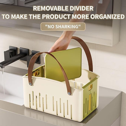 Portable Shower Caddy,Foldable Shower Caddy with Handle and Adjustable Divider,Plastic Shower Storage Basket,Quick Dry Bathroom Shower Organizer Bin for College,Dorm Room,Travel Essentials (Green)