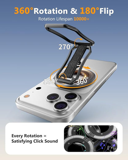 Oerwin for Magsafe Phone Grip Stand, 6-in-1 Magnetic Phone Holder for Magsafe Kickstand, 360° Rotation Phone Ring Holder with Elastic Strap, Compatible with iPhone 17/16/15/14/13/12 Series & Android