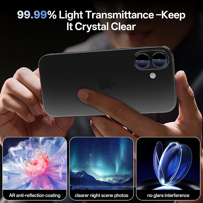 Camera Lens Protector for iPhone 17 6.3"（2025）-Single Piece,Ultra Thin Aluminum Alloy Frame,9H Dual-Strength Glass with 99% AR Light Transmittance,Case Friendly, Black