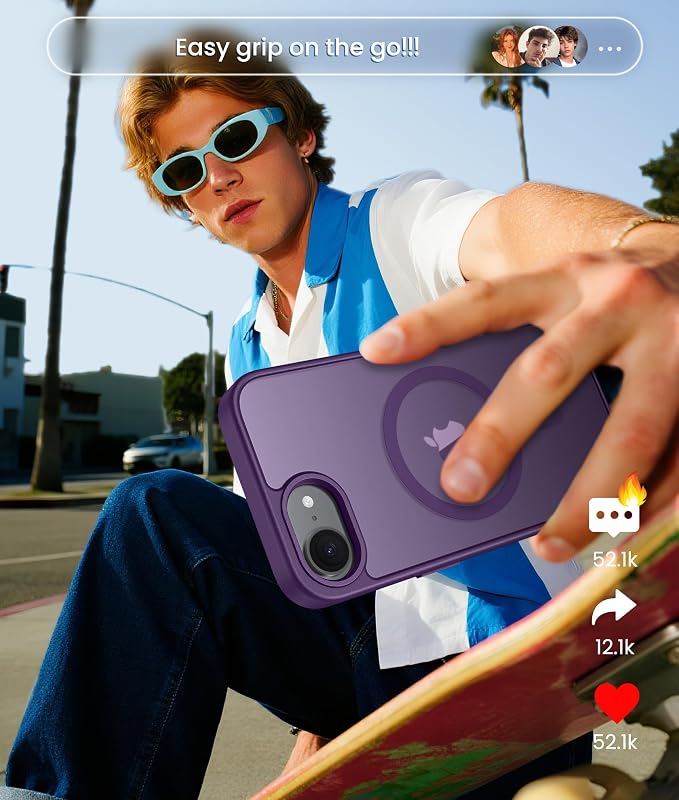 FNTCASE for iPhone 17e Case: iPhone 16e Phone Case [Compatible with Magsafe] Translucent Matte Cases with [Screen Protector] Military Grade Shockproof Protective Phone Cover - Purple