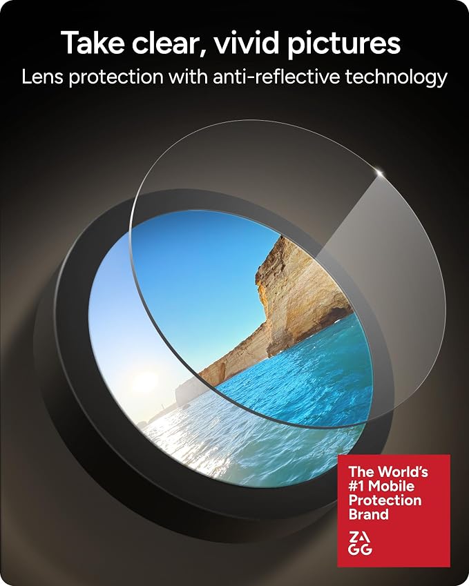 ZAGG iPhone Camera Lens Protector for iPhone 17/16/15 Pro and Pro Max Models - Gold Glitter, Camera Ring, Maximum Impact & Scratch Protection, Anti-Reflective Technology, Glass Elite