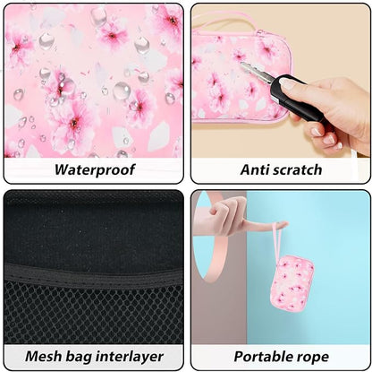 Phone Charger Case Storage Set with Cherry Blossom Cable Protector with Carrying Cable Case Bag,Cord Organizer, USB Earphone Wire Saver Organizer Charger Protector for iPhone (Pink Cherry Blossom)