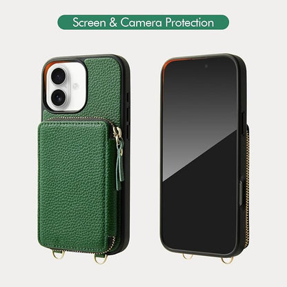 ZVE for iPhone 17 Wallet Case with Card Holder, Leather Crossbody Phone Purse Case with Wrist Strap 6.3" Dark Green