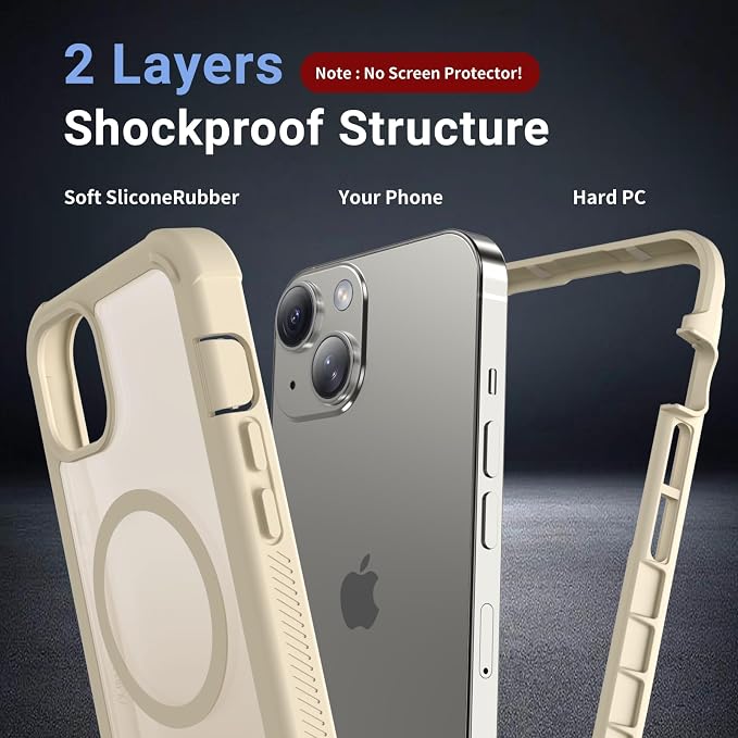 jaroco Magnetic for iPhone 13 Case, [Compatible with MagSafe][Military Grade Drop Protection][Heavy Duty Protection][Non-Slip][Shockproof] 2-Layer Durable Bumper Phone Case 6.1''-Antique White