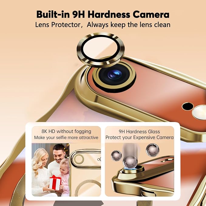 Misscase for iPhone Air Case with Privacy Screen Protector,Compatible with MagSafe,Cute Wave Frame Anti-Scratch Case with Camera Lens Protector Plating Bling Case for iPhone 17 Air Gold