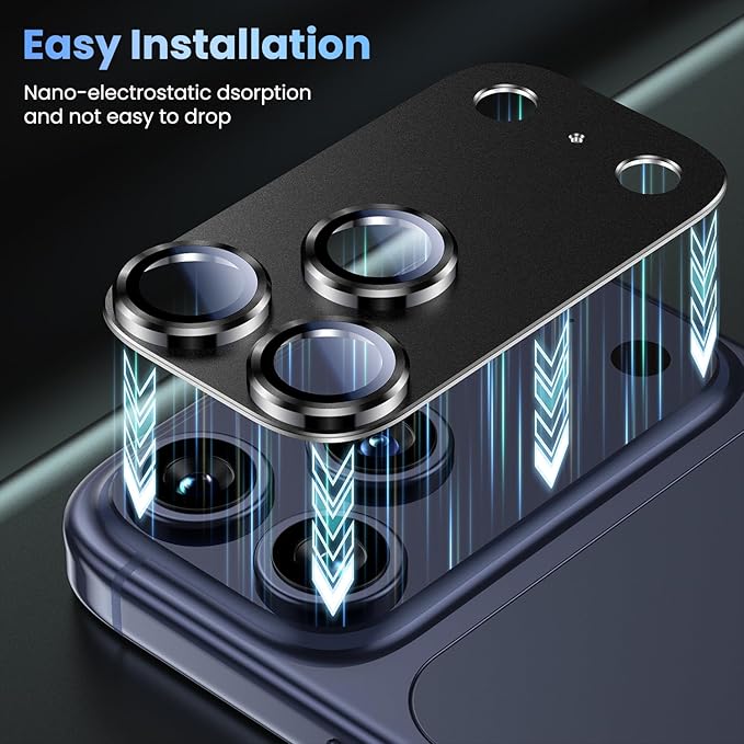 Uyiton Compatible with iPhone 17 Pro Camera Lens Protector - [Not Easy to Break][Strong Adsorption][Case-Friendly] Metal Tempered Glass Rear Camera Screen Cover - Black Titanium, 2 Packs