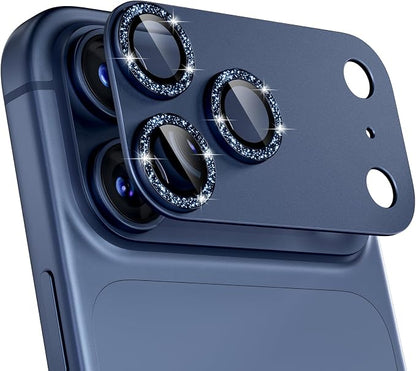 beuxece Compatible for iPhone 17 Pro Camera Lens Protector, Matte Metal Tempered Glass Rear Camera Screen Cover Accessories [Military Grade Shatterproof] [Strong Adsorption] - Glitter Blue