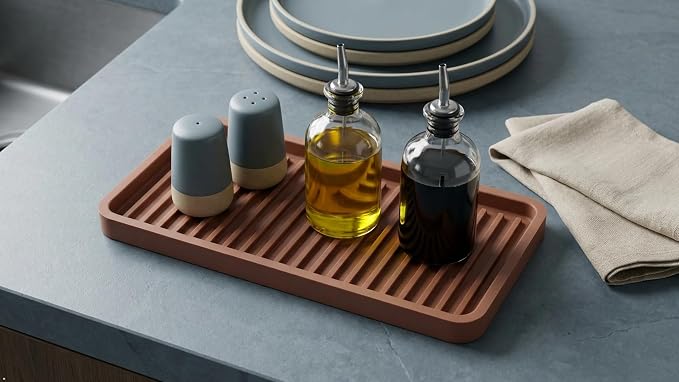 Happitasa Silicone Kitchen Sink Organizer Tray, Sponge Holder and Countertop Protector | Bathroom and Kitchen Soap Dish and Dispenser Tray (Mocha, 10"x5.25", 10.4 Ounces)