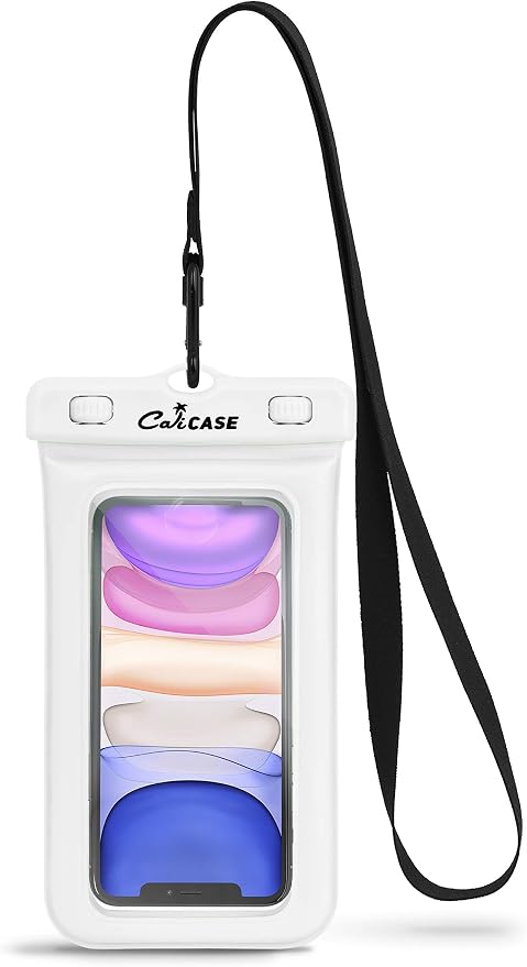 CaliCase Universal Waterproof Floating Phone Pouch - IPX8 Waterproof Floating Phone Case with Lanyard for iPhone X-15/ S20-S24/ Pixel 4-8 - White