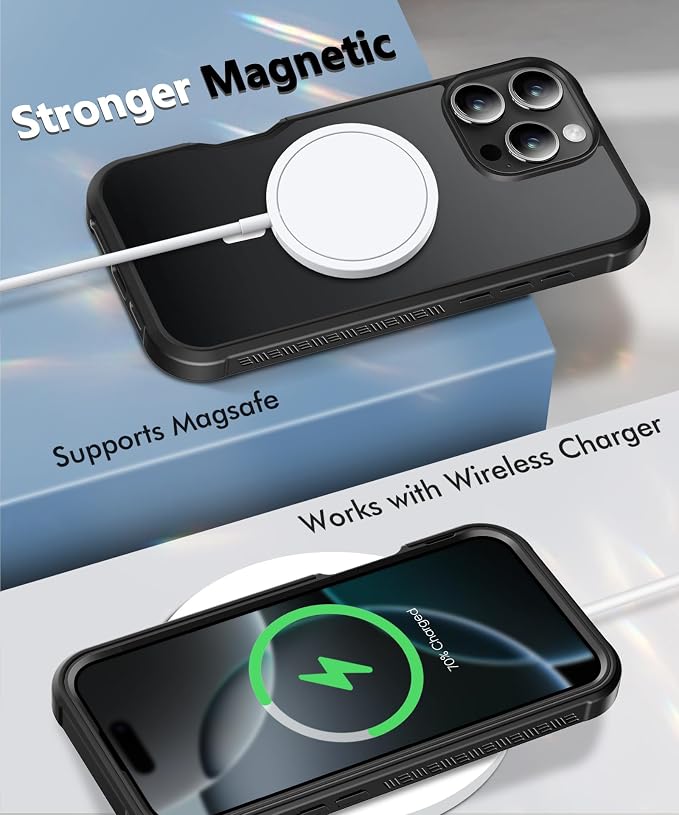 Compatible with iPhone 16 Pro Case, Built-in Screen Protector, with Camera Lens Protector, [Compatible with MagSafe] Matte Back Full Body Phone Case, Protective Cover for 16Pro 6.3" (Black)
