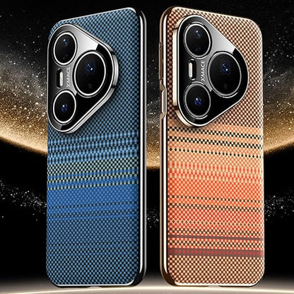 Shell for Huawei Pura 80 Ultra/80 Pro +/80 Pro/80, Electroplating Soft Edge Full Camera Protection Carbon Fiber Texture Leather Cover, 80 Ultra,Orange