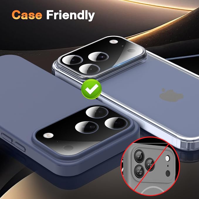 YWXTW [0 Bubbles for iPhone 17 Pro Max Camera Protector, Full Coverage Tempered Glass Lens Screen Protector for iPhone 17 Pro Max Accessories, Case Friendly, HD Clear, 3 Pack (Black)