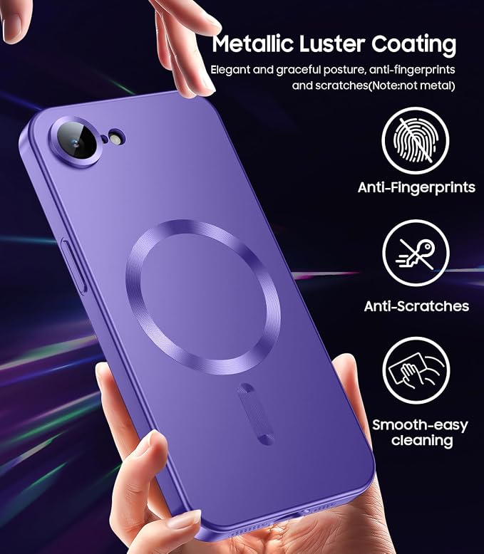 Magnetic for iPhone 16e / 17e Case [Compatible with MagSafe][Built-in Camera Lens Protector] Slim Soft Silicone Bumper Shockproof Metallic Luster 17e Phone Case (Purple)