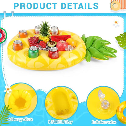 FillTouch Floating Drink Holder for Pool, Floating Cabana Bar, Hot Tub Drink Holder for Adults, Inflatable Pool Accessories(Classic Pineapple)