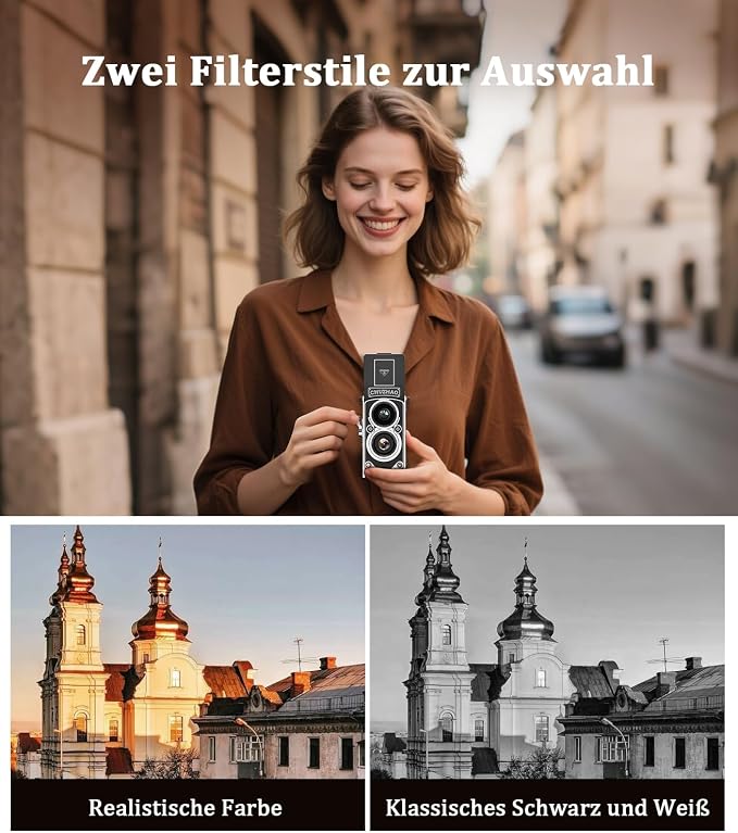 CHUZHAO Digital Camera Retro, Portable TLR Style Twin-Lens Vintage Camera, 12MP Autofocus 1080P FHD Point and Shoot Pocket Vlogging Retro Digital Cameras with16 GB Card for Beginners Teens Boys Girls