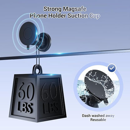 PROfezzion Magnetic Shower Mirror Phone Holder Reusable Suction Cup Phone Mount Compatible with iPhone 17 16 15 14 13 12 & All Phones, Rotating Stand for Glass Window Bathroom Kitchen, White