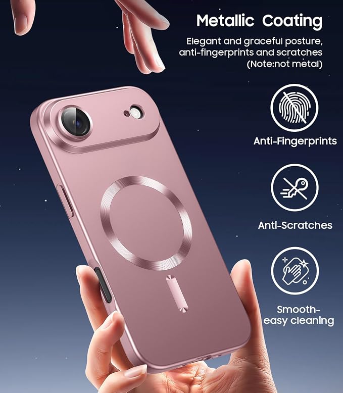 Magnetic for iPhone Air Case, Compatible with MagSafe, Built-in Camera Lens Protector, Slim Thin Soft Silicone Bumper Shockproof Metallic Luster Phone Case for iPhone 17 Air (Rose Gold)