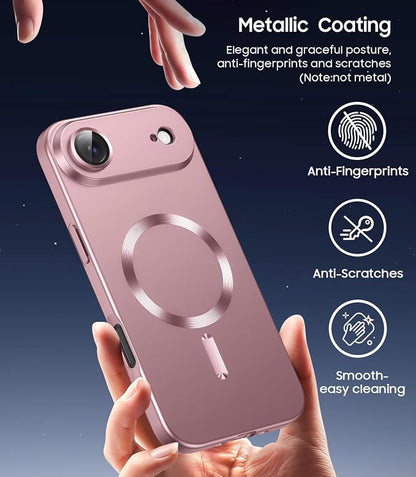 Magnetic for iPhone Air Case, Compatible with MagSafe, Built-in Camera Lens Protector, Slim Thin Soft Silicone Bumper Shockproof Metallic Luster Phone Case for iPhone 17 Air (Rose Gold)