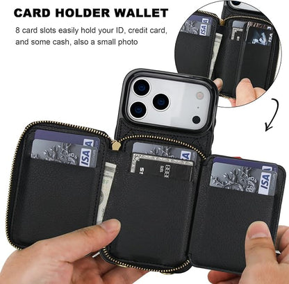 Bocasal Crossbody Wallet Case for iPhone 17 Pro Max, RFID Blocking PU Leather Zipper Handbag Purse Flip Cover, Kickstand Folio Case with Card Slots Holder Wrist Strap Lanyard 5G 6.9 Inch (Black)
