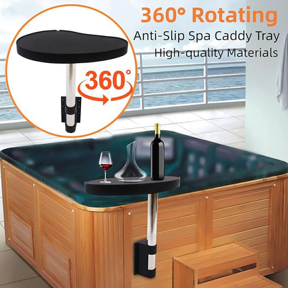 Anti-Slip Spa Caddy Tray, 360° Swivel Side Table Tray for Hot Tubs & Swim Spas – Durable & Space-Saving Design, Black