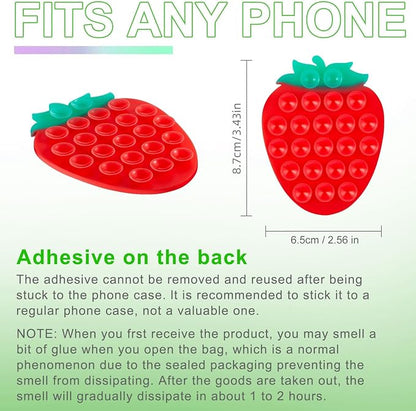 Silicone Phone Grip, 23 Suction Cups, Suitable for Selfies and Videos on Mirrors, bathrooms and Smooth Surfaces, Compatible with iPhone, Samsung(Strawberry Shaped, White)