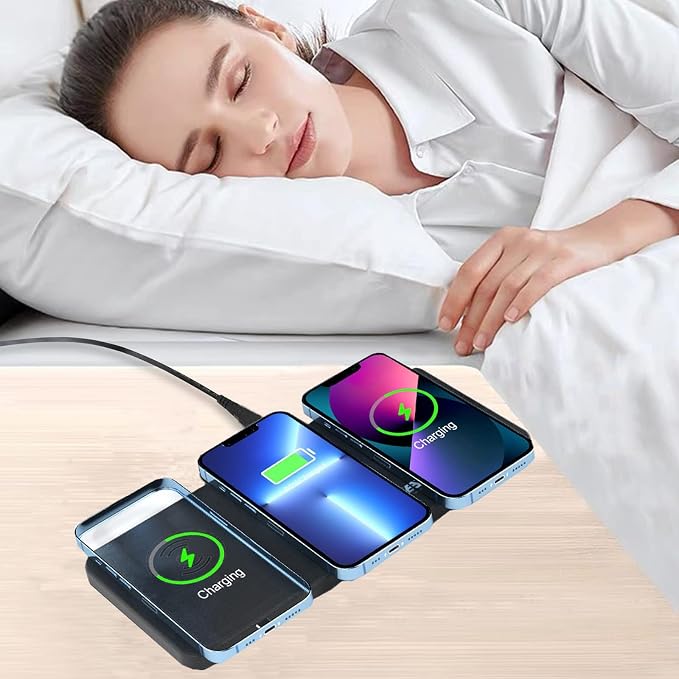 Magnetic Wireless Charger Pad - 3 in 1 Fast Mag-Safe Charging Station for iPhone 17/16/15/14/13/12 Series, AirPods 4/3/2 Pro, 15W Wireless Charging Mat/Pad for Apple Multiple Devices(with Adapter)