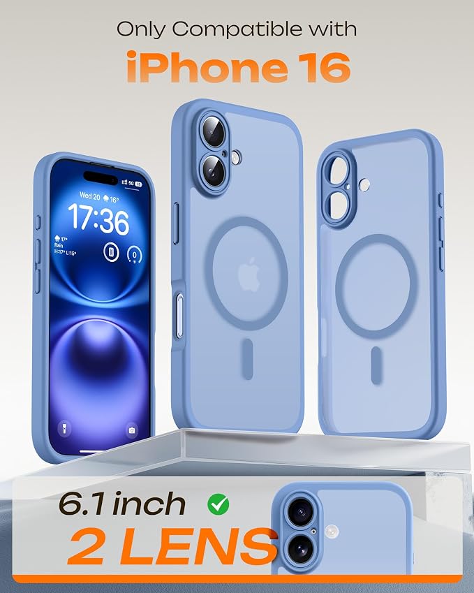 TOCOL for Phone 16 Case, Compatible with Magsafe Charger, Full Camera Protection, Drop Protection, Translucent Matte Phone Case for iPhone 16 6.1 inch (Light Blue)