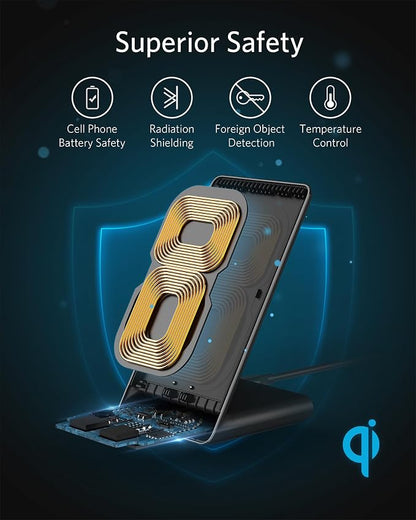 Anker 313 Wireless Charger (Stand), Qi-Certified for iPhone 17/17/17 Pro/17 Pro Max/15/14/13, 10W Fast-Charging Galaxy S23 S22 S21(No AC Adapter)