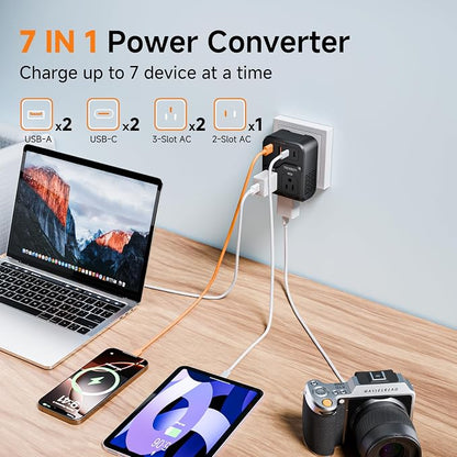 2000W Voltage Converter US to Europe, 220V to 110V Converter for European Travel with 3AC/2USB-A/2USB-C (PD20W), Travel Essentials with Type C G Plug (Black)