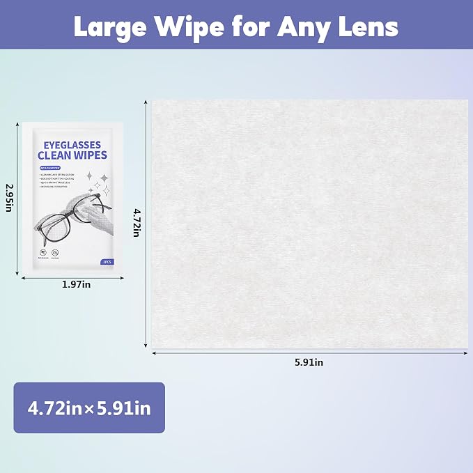 [200 Pack] Large Glasses Cleaner, Lens Wipes for Eyeglasses, Pre-Moistened Individually Wrapped Cleaning Wipes, Eye Glasses Cleaner Wipes for Camera, Phone, Computer, Laptop Screen (4.72 * 5.91 inch)