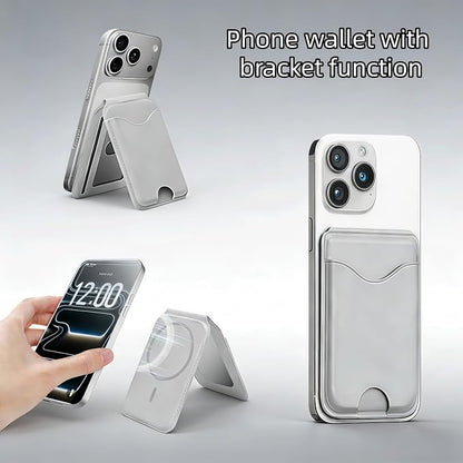 Upgraded for Magsafe Wallet, Strong Magnetic Phone Wallet with Adjustable Stand, Built in Makeup Mirror, 5 Card Holder, RFID Blocking (Grey Fold)