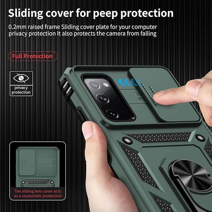 Weycolor for Samsung Galaxy S20 FE 5G Case with Camera Lens Cover, HD Screen Protector, 10 FT Military Grade Drop Protection, Magnetic Ring Holder Kickstand Protective Phone Case, Pine Green