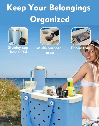 Top Cup Phone Holder Tray Storage Lid for Stanley Compatible with Bogg Bag XL Cover, Cup Organizer Holder Waterproof Silicone Multifunctional Storage Box for Outdoor Beath Camping Travel (Gray, XL)