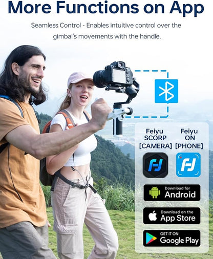 FeiyuTech SCORP Mini 2 Kit (White) Gimbal Stabilizer for Camera & Smartphone, 3-Axis Handheld Gimbal with AI Tracking, Gesture Control, Quick Release, Touchscreen, for Vlogging YouTube TikTok GoPro