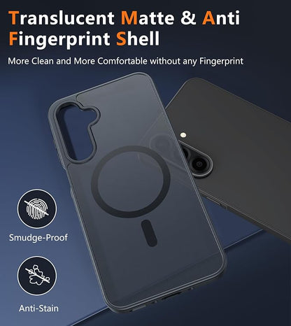 FNTCASE for Galaxy A26 5G Phone Case: Magnetic Matte Translucent Military Grade Drop Protection Cell Phone Cover - Slim Rugged Durable Shockproof Protective for Samsung A26 Cases - Black