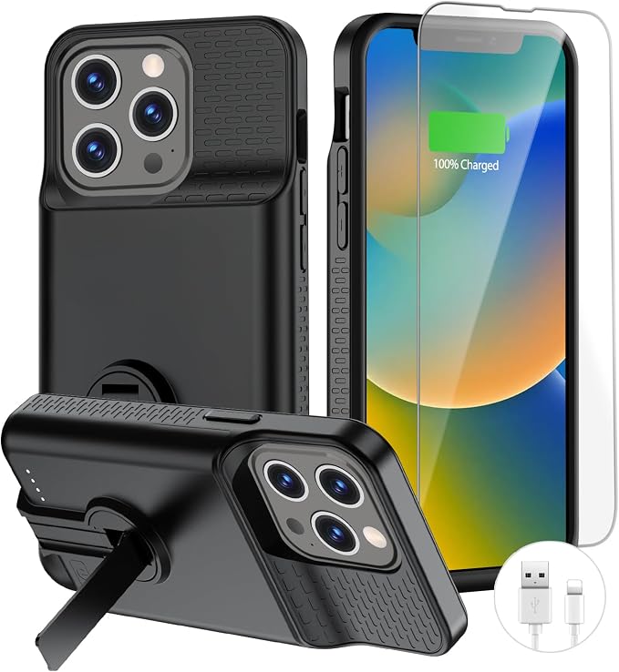 BOPPS for iPhone 13 Pro Max/14 Pro Max/14 Plus with Stand,Ultra Slim 8500 Portable Rechargeable Strong Protective Extended Case Cover for iPhone 14 pro max,13 pro max ，Black