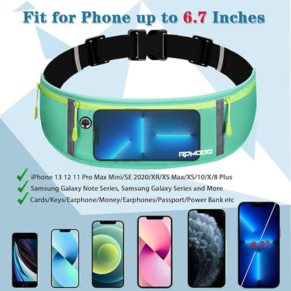Running Belt for Women, Fanny Pack for Men, Running Waist Belt Large Capacity 3 Pocket Zipper Waterproof Lightweight Adjustable Runners Belts for Phone iPhone Samsung Under 6.7 Inches